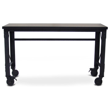 Duramax Rolling Industrial Desk with Wooden Top 62 Inches x 24 Inches
