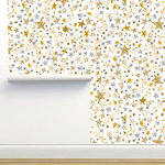 Limitless Walls - Winter Stars Gold Wallpaper by Ninola Designs, 24"x144" - Each roll of wallpaper is custom printed to order and has a fixed width that covers 24 inches of wall space.