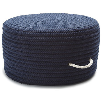 Simply Home Solid Pouf Navy 20"x20"x11", Round, Braided Rug