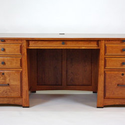 Black Cherry Executive Desk with Ebony Inlay - Desks And Hutches