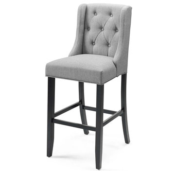 Set of 2 Modern Bar Stool, Padded Seat With Button Tufted Wingback, Light Gray