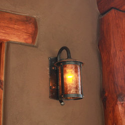 Carriage Lamp with Copper Cap and Amber Mica Shade - Products