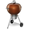 Multipurpose Charcoal Grill, Round Porcelain Enameled Bowl & Hinged Lid, Copper