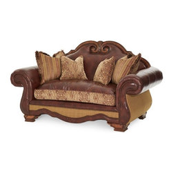AICO Furniture - Toscano Leather/Fabric High Back Loveseat - 34925-SPICE-26 - Fabric