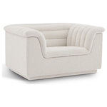 Meridian Furniture - Cascade Upholstered Set, Cream, Boucle Fabric, Chair - Give your room a much-needed rehab when you bring home this Cascade boucle fabric chair. The elegantly attention-grabbing design features a modern profile with curved arms deep horizontal channel tufting, so it wows from all angles. Upholstered in rich cream boucle fabric, this seat quickly becomes everyone's favorite spot for curling up with a good book or smart device. Thick foam padding ensures a cozy, body-hugging experience. while you watch TV or just relax.