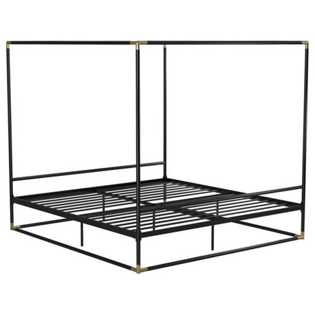 CosmoLiving Celeste Canopy Metal Bed King Size Frame in Black/Gold