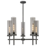 Innovations Lighting - Lincoln, 5 Light 12" Stem Chandelier, Weathered Zinc, Plated Smoke Glass - The Lincoln collection makes a statement with bold and striking details. The impressive glass cylinder shade sits atop a refined metal frame that features perfectly placed knurling details. Lincoln is a gorgeous addition to traditional or restoration decor.