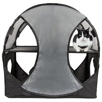 Kitty-Play Obstacle Collapsible Soft Folding Pet Cat House, Gray/Black