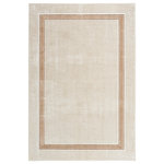 Nourison - Nourison Glitz 5'3" x 7'3" Ivory Cream Contemporary Indoor Area Rug - This classic bordered rug from the Glitz Collection adds a chic look to your living room or bedroom. The simple design is enhanced with a ribbed pattern and matching border in silver and golden brown and is finished with a glamorous sheen that shifts tones under different lighting. Made from softly textured, easy to clean polyester.