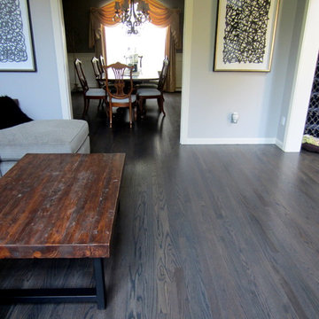 NESCONSET:  RED OAK REFINISHED WITH DRIFTWOOD STAIN + 3 COATS TRAFFIC HD SATIN