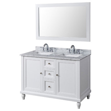 48" Classic Double Bath Vanity, White and Mirror