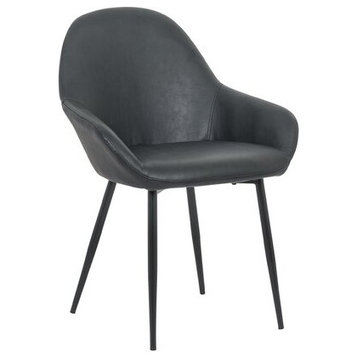 Modern Tan Dining Chair Set of 2, Black Vegan Leather