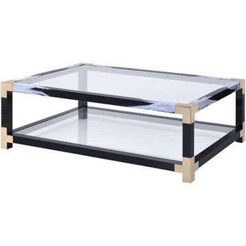 ACME Lafty 54" Glass Top Coffee Table in White Brushed and Black