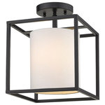 Golden Lighting - Golden Lighting Manhattan 1-Light Semi-Flush Mount, Black, 2243-1SFBLK-MWS - This simple and versatile look is at home in transitional to modern settings. The smooth, matte black finish adds a contemporary feel. The neutral white shade dresses up the look, while softening the geometric lines and gently diffusing the light. Easily customize the height of the fixture to suit your installation needs.
