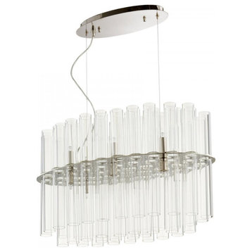 Beaker Pendant, 12-Light, Polished Nickel, Iron and Clear Glass, 11.5"W