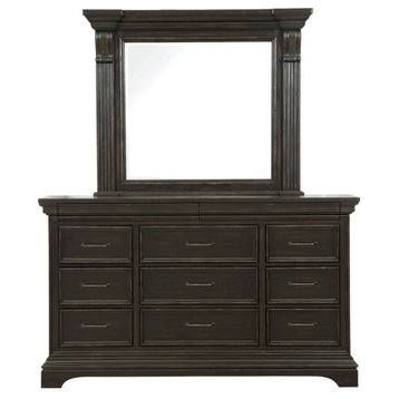 Beaumont Lane 11 Drawers Traditional Wood Dresser in Deep Brown