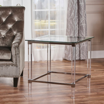 GDF Studio Orson Acrylic and Tempered Glass Square Side Table