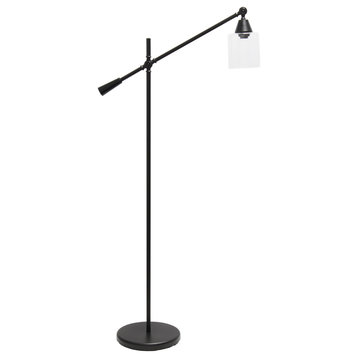 Lalia Home Swing Arm Floor Lamp With Clear Glass Cylindrical Shade, Black Matte