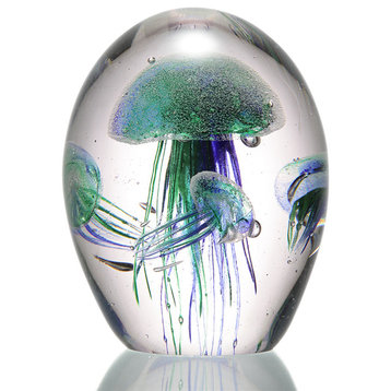 Art Glass Green And Blue Jellyfish Quartet