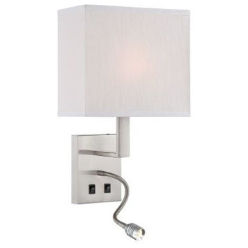 Wall Lamp W Reading Lamp, Ps Fabric Shd, E27 A 60W And Led 1W