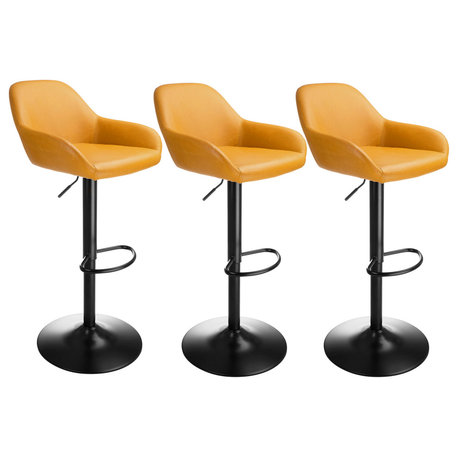 Set of 3 Adjustable Swivel Bar Stool, Mustard Yellow