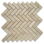 Stone Center Online - Crema Marfil Marble 1x3 Herringbone Mosaic Tile Polished, 1 sheet - Crema Marfil Marble 1x3" pieces mounted on 12x12" sturdy mesh tile sheet