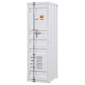 Single Door Wardrobe, Container Design With Inner Hanging Clothes Rod, White
