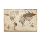 Distressed World Map Canvas Wall Art, 24"x36"