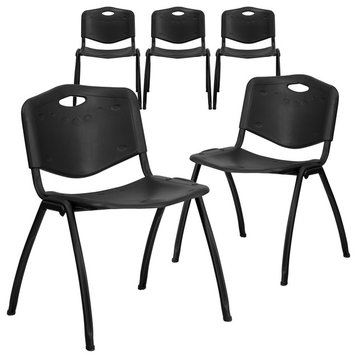 Hercules Series 880 lb. Capacity Black Plastic Stack Chairs, Set of 5