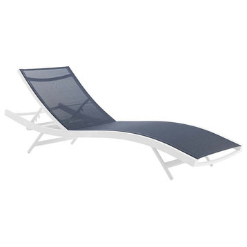 Modway Glimpse Aluminum & Mesh Patio Chaise Lounge in White and Navy