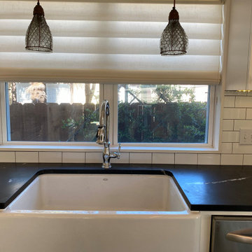 KITHEN BACKSPLASH - 3" x 6" Subway, Dark Gray Grout, Soap Stone Countertop
