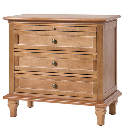 3-Drawer Nightstand With  Built-In Outlets, Acorn