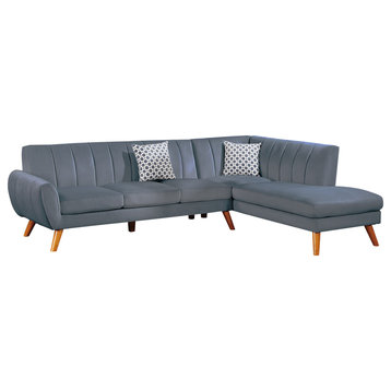 Benzara BM286294 2 Piece L Shape Sectional Sofa, Chaise, Tufted Velvet, Gray