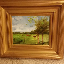 Small Oil Painting, Landscape w/ Cows - Paintings