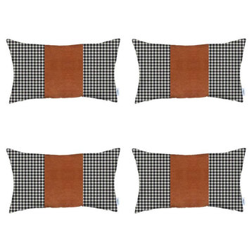 Set of 4 Brown Houndstooth Lumbar Pillow Covers