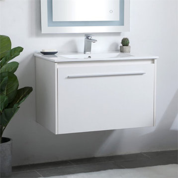 Elegant Decor Tessa 30" Single Porcelain Top Floating Bathroom Vanity in White