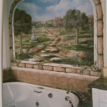before and after master suite garden mural