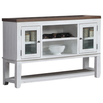 Wood Server With Open Shelves, White/Brown
