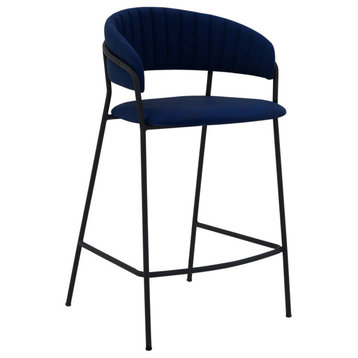 Nara 26" Faux Leather and Metal Counter Height Bar Stool, Black and Blue