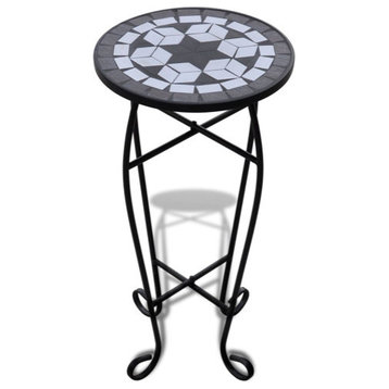 vidaXL Side Table Mosaic Table Patio Flower Pot Stand Black and White Ceramic