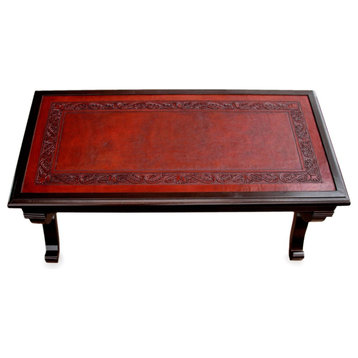 Fern Garland Mohena Wood and Leather Coffee Table