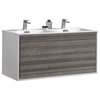 DeLusso 48" Double Sink Wall Mount Bathroom Vanity, Ocean Gray, High Gloss White