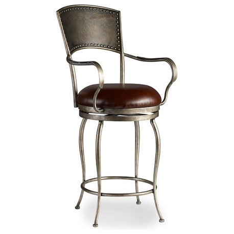 Hooker Furniture Metal Barstool With Leather Seat, Bronze , Set of 2