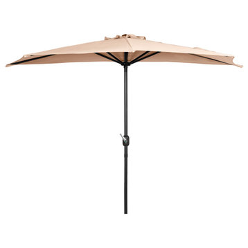WestinTrends 9Ft Half Round Outdoor Patio Market Umbrella For Wall Balcony, Beige