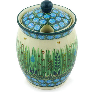 Polish Pottery 5" Stoneware Jar With Lid With Opening Hand-Decorated Design