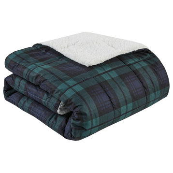 Woolrich Cozy Spun And Berber Printed Throw, Blue