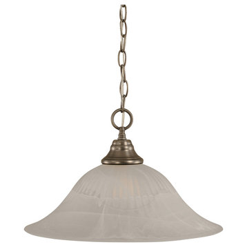 Chain Hung Pendant In Brushed Nickel, 20" White Alabaster Glass