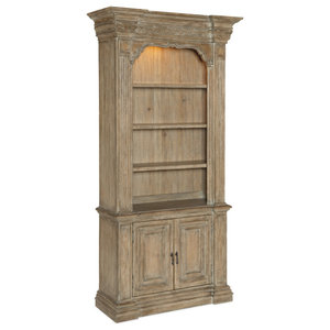 Bookcase Louis XV Vintage French Rococo 1950 Oak Wood Paned Glass 2-Doors Free Shipping