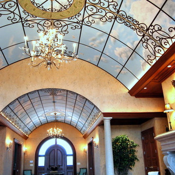 Mosaic Centerpiece, Iron Scrollwork, and Sky Ceiling Mural by Wow Effects