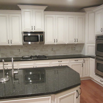 glazed dove white with tile backsplash